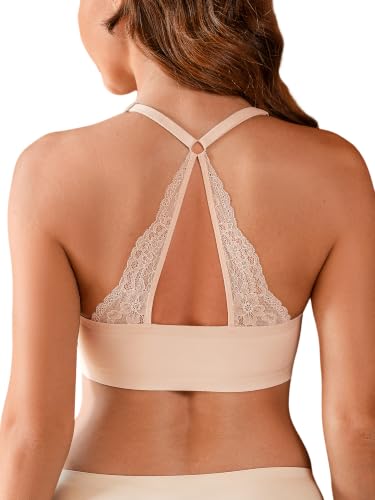 Cuteio Lace Racerback Magnetic Front Closure Bras Wireless Jelly Skin M