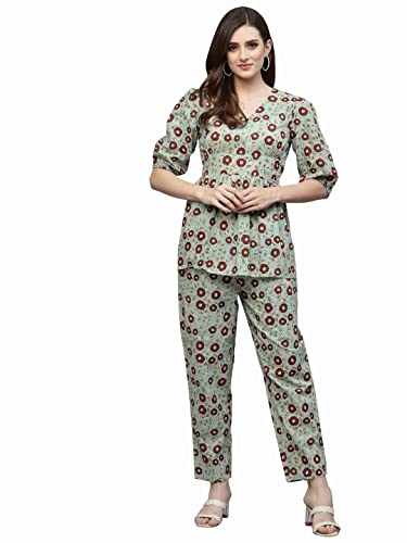 Image of Stylum Women's Self Woven Kantha Cotton Kurti Pant Set