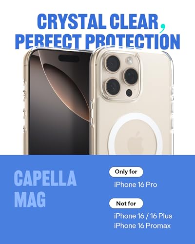 Image of CASEOLOGY by Spigen Capella Mag for iPhone 16 Pro Case [Ultra Clear] Magnetic Military Grade Drop Protection Side Grip Patterns Back Cover Case for iPhone 16 Pro (TPU and PC | Clear White)