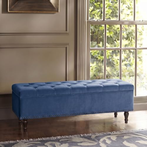 Image of Velum 3 Seater Sofa for Living Room & Office | Premium Fabric Upholstery | Solid Wood Frame | Comfortable Seating | 3 Years Warranty (Blue, Storage Ottoman)