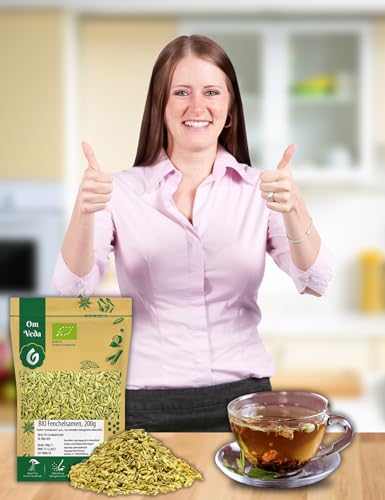 BIO Fenchelsamen 200g Fenchel Gewürz Fenchelsaat Fennel Seeds ganz | BIO-Qualität | Teegewürz Kräutertee Fencheltee | OmVeda Gewürze | Für Küche und Tee