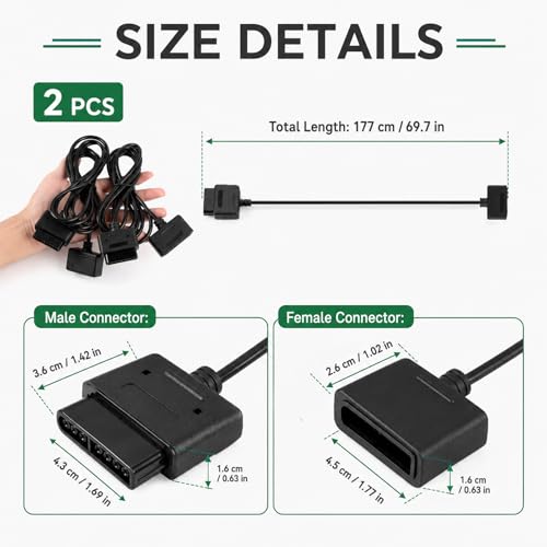 2 Pièces Rallonge Manette, Câble extension Compatible avec Super Nintendo, Console SNES, Famicom 1,8 m, Câbles d’Extension Plug and Play, Jouer Confortablement à Distance, Accessoires Rétro Gaming – vue 2