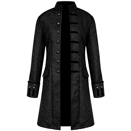 Bobaobao Men's Steampunk Jacket Vintage Jacquard Gothic Victorian Frock Coat Stand Collar Uniform Costume (Medium, Black)