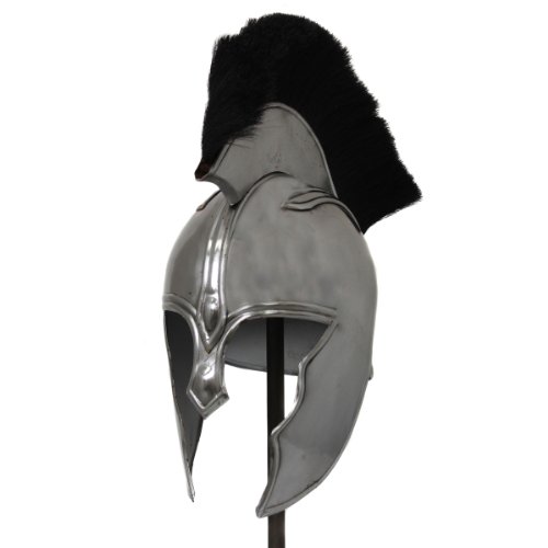 Urban Designs Imported Antique Replica The Illiad Achilles Steel Armor Helmet-Black Plume, Silver