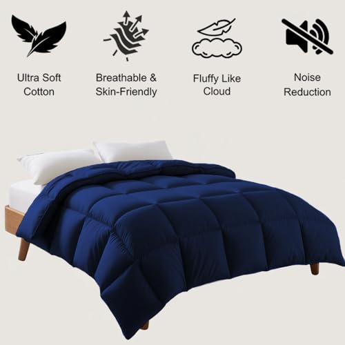 Image of Full Size Comforter Set - All Season Down Alternative Bedding Comforter Set - Quilted Duvet Insert with Corner Tabs - Box Stitched Blanket - Breathable, Soft - Navy Blue