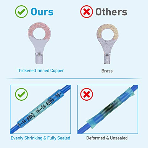 Ticonn 120Pcs Heat Shrink Wire Connectors, Waterproof Automotive Marine Electrical Terminals Kit, Crimp Connector Assortment, Ring Fork Spade Splices #TOP3