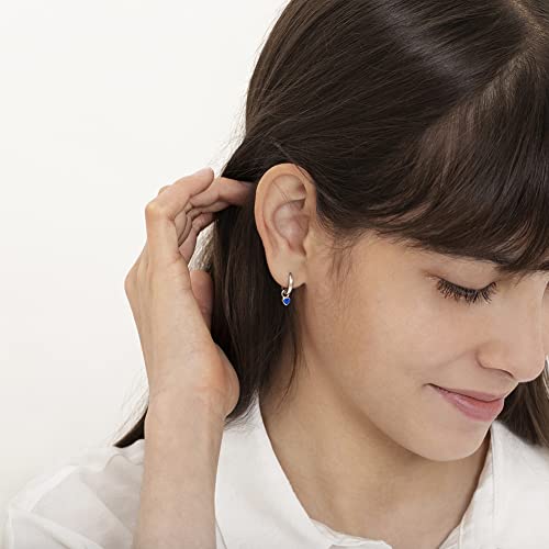 925 Sterling Silver Petite Simulated Birthstone Heart Charm Hoop Earrings For Girls 12mm - Cubic Zirconia Earrings For Girls - Beautiful Simulated Birthstone Earrings for Young Girls2