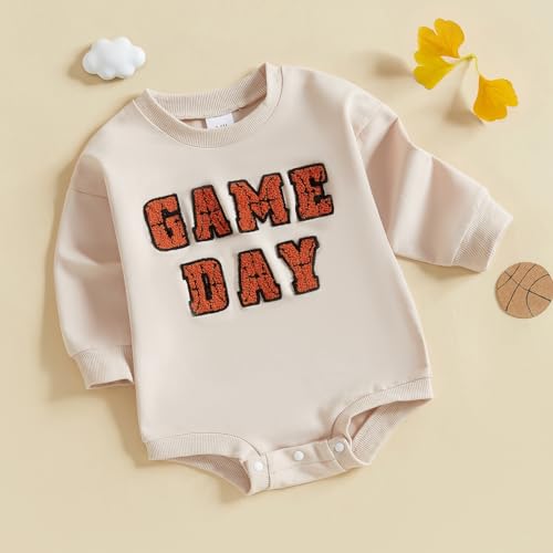 Infant Baby Boy Girl Basketball Outfit Game Day Bow Print Long Sleeve Bubble Romper Sweatshirt Newborn Fall Shirt2