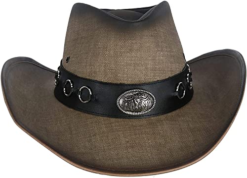 Kenny K Men's Faux Leather Western Hat DL10 Cowboy Style (Brown Longhorn, Medium)