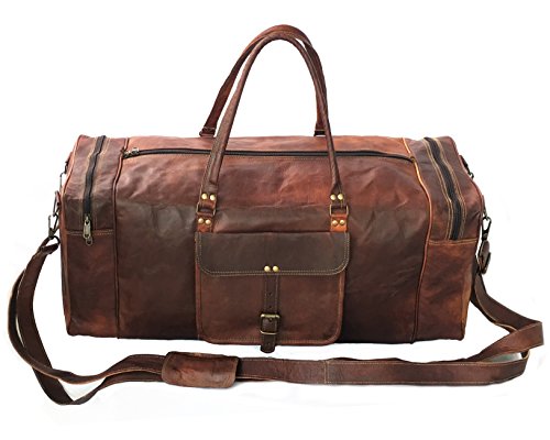 28" Inch Real Vintage Leather Duffel Large Handmade Bags Brown Bag Carry On By Kk's Leather #TOP2