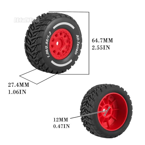 BRCatWPark RC Wheel Tires for 1/14 Mojave Grom,RC Drift Off Road Buggy Rally Truck Wheels and Tires,4PCS Wheels Rims and Rubber Tires Soft Tires,Red