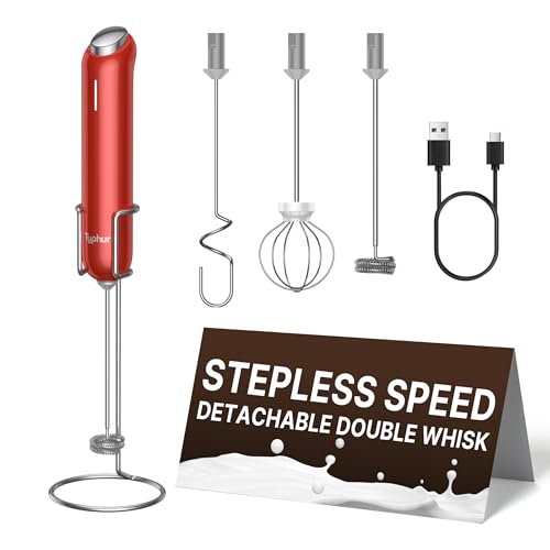 Typhur InstaWhisk Milk Frother with Variable Speed, Rechargeable Coffee Frother Wand with Detachable Double Whisk, Handheld Electric Stirrer for Latte, Cappuccino, Matcha, Almond Milk, Protein, Red sold by Typhur - Amazon Seller - US
