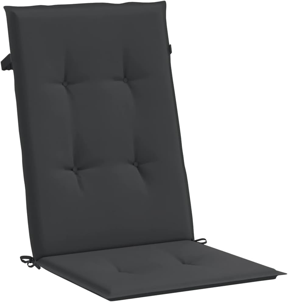 A single black highback chair cushion, folded, showing its design and ties.