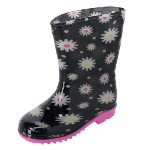 Wootie Toddler Girl's Daisy Floral Waterproof Rain Boots, 9, Black