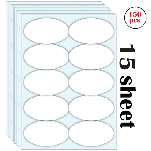 Image of CVANU Spice Jar Label Stickers (150PCS - White) Self-Adhesive Kitchen Container Labels with Black Marker | Matte Writable Stickers for Spice Bottles, Storage & Masala Boxes | Oval Design Blank Labels