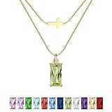 SILANER Collar de piedra natal de esmeralda para mujer, chapado en oro real de 14 quilates, delicado colgante de cruz de circonita cúbica, collar de cadena con dije de cadena para regalo de cumpleaños