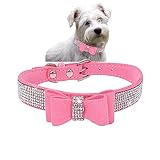 Crystal Dog Collar with Bow Tie Rhinestone Puppy Collars Bling for Small Dogs Boy Girl(Pink,S)