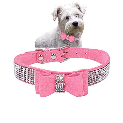 Crystal Dog Collar With Bow Tie Rhinestone Puppy Collars Bling For Small Dogs Boy Girl(Pink,S) #TOP7
