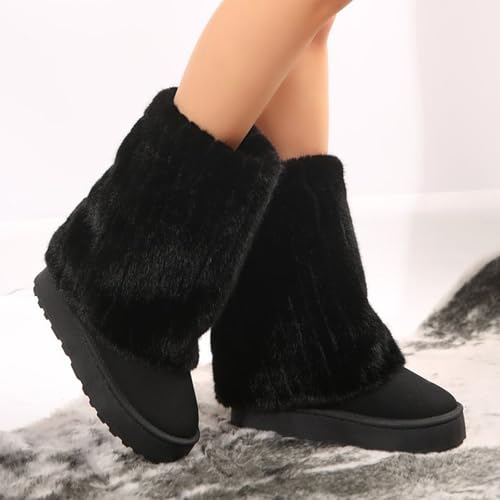 Women's Faux Fur Mid Calf Snow Boots - Round Toe Suede Warm Fur Lined Platform Flat Comfort Outdoor Winter Fashion Boots2