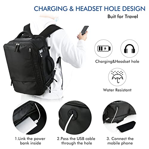 Beraliy Travel Backpack For Men Women, Carry On Backpack,15.6 Inch Laptop Backpack, Waterproof Outdoor Sports Hiking Rucksack Casual Daypack College Bag, Black #TOP6