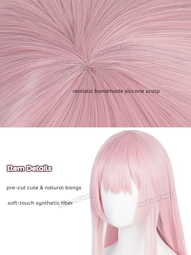 Image of Zero Two 02 Cosplay Wig & Headband 39'' Long Straight Light Pink Anime Wig | Pastel Pink Wigs with Bangs Synthetic Hair for Women Halloween Party Costumes