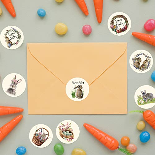 Whaline 1000Pcs Easter Stickers Roll Watercolor Rustic Bunny Round Stickers Rabbit Egg Pattern Label Self-Adhesive Stickers For Easter Holiday Party Boxes Cards Seal Envelopes, 8 Design #TOP4