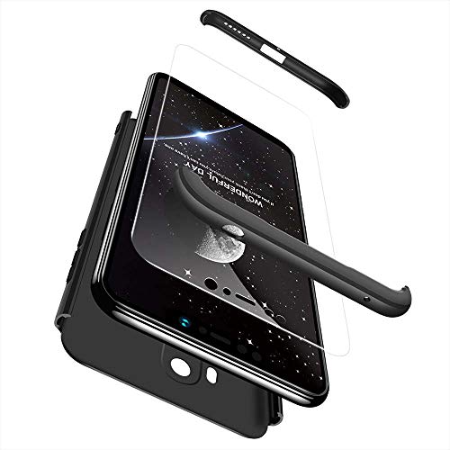 cmdkd Funda Compatible con Xiaomi Pocophone F1,Case Bumper 3 en 1 Estructura 360 Grados Integral para Ambas Caras Hard Skin Carcasa + Cristal Templado.Negro