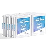 SUNEE 1/2 Inch Binders 3 Ring 12 Pack Bulk, 3 Ring Binders Clear View PVC-Free (Fit 8.5x11 Inches) for School or Office Supplies, White