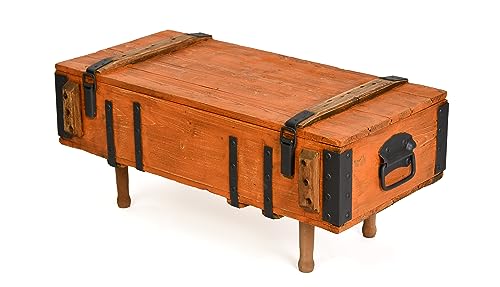 Generisch Handmade Couchtisch, Orange Truhentisch, Antiker Ausziehbarer Tisch mit Stauraum und Deckel, Wohnzimmermöbel aus Massivholz, Orangefarbener Garten-Kaffeetisch