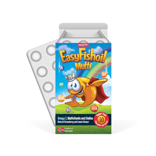 EasyFishoil Multivitamin Omega 3 Fish Oil Supplements for Kids, Natural Lemon and Orange, Pack of 30