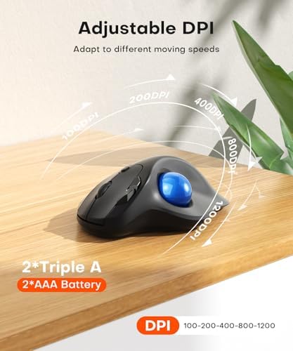 Ergonomic Wireless Trackball Mouse, 3 Device Connection (Bluetooth or 2.4G USB Receiver) Bluetooth Quiet Computer Mouse, 2*AAA Battery Thumb Laptop Mice with 5 Level DPI for PC/Laptop/Mac/Windows Blue - 3