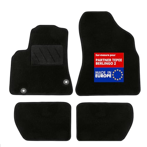 DBS - Tapis de Voiture sur Mesure - Adapté à Votre Peugeot/Citroen Partner Tepee/BERLINGO 2 (04/2008-08/2018) - Antidérapant : Clips de Fixations et Scratch...