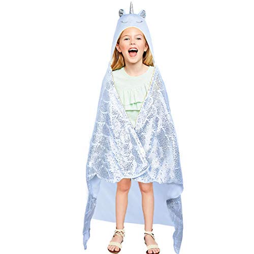 LUCK COLLECTION Unicornio Manta acogedora Capa para Adultos y niños Acurrucarse Lámina Estampada Patrón de Plumas (Azul Púrpura)