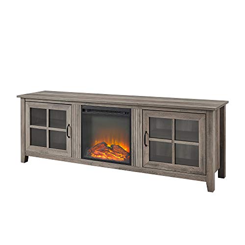 Walker Edison Bern Classic 2 Glass Door Fireplace Tv Stand For Tvs Up To 80 Inches, 70 Inch, Grey Wash #TOP5