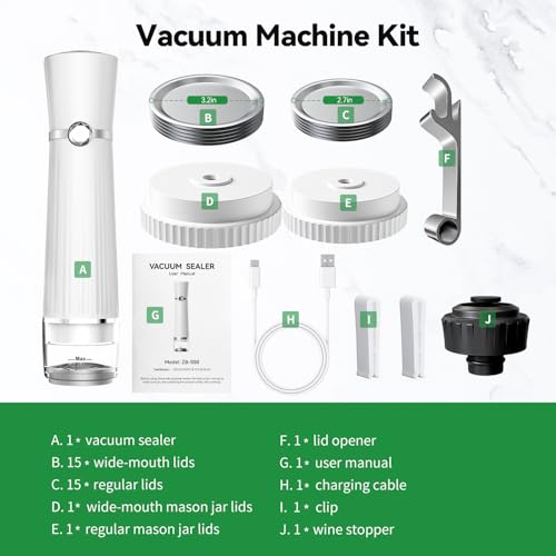 Image of Vacuum Sealer for Food (Compact Vacuum Sealer Machine + 30 Mason Jar Lids), 80kPa Handheld vacuum Sealer, Portable Food Sealer, Cordless & Rechargeable for Meal Prep, Food Storage