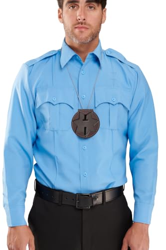 Image of Perfect Fit PF33 Seven Point Star Badge Holder, Brown Leather Belt Clip Badge Wallet with Chain Pocket, Fits Blackinton B447 and Compatible Seven Point Star Badges for Duty Carry, Made in USA