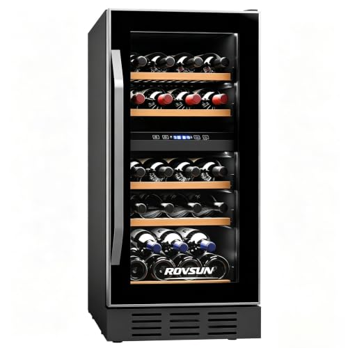Image of ROVSUN 26 Bottle Wine Fridge, Dual Zone Wine & Beverage Refrigerator w /Independent Temp & LED Control Panel, Built-in /Freestanding /Under Counter Wine Cooler Chiller for Red White Wine /Champagne /Beer