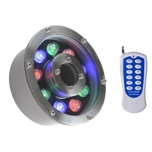 Luces De Paisaje Submarino - 12/24V Foco LED Piscina, Iluminación De Estanque De Orificio Medio Impermeable IP68, Lámpara De Función De Agua Con Cambio De Color RGB Con Control Remoto(18w(AC24V))