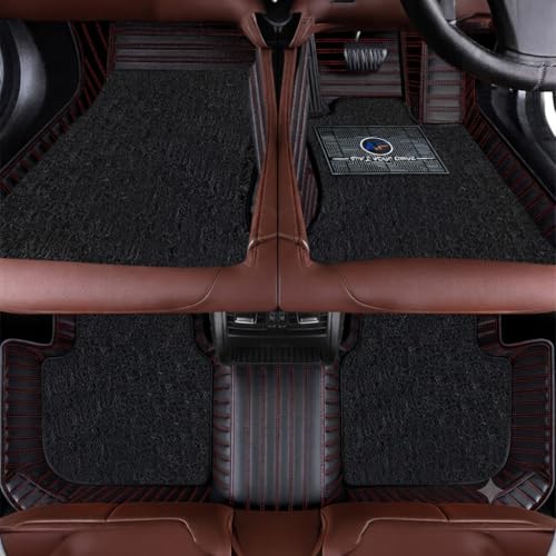 Image of Autofurnish Premium 9D Car Mat Full Set for Hyundai Venue 2019 || Luxury Leather Dual-Stitch Full Set 9D Car Floor Mat || 100% Waterproof || Color : Black Red