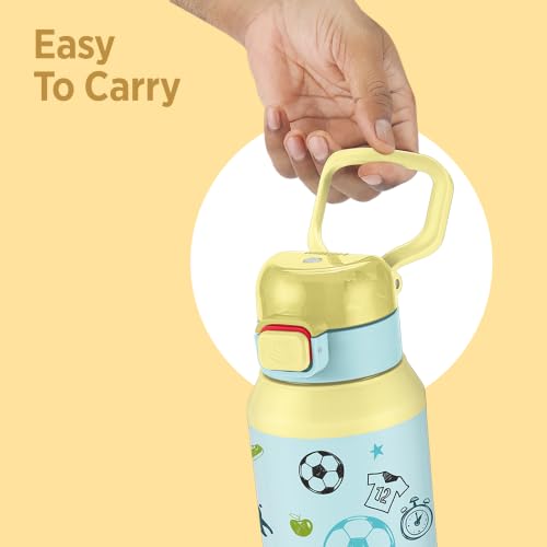 Image of Milton Steel Helio 900 Thermoware Water Bottle 600 ml with One Touch Safety Lock & Twin Lid Sip or Gulp, Long Hours Hot & Cold, Leak Proof, ISI Certified, PU Insulated, for Kids, School, Pastel Yellow