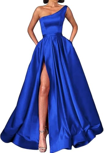 Robe de bal longue plissée femme bleu marine grande taille 58 en satin DSJ195