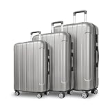FOCHIER F Luggage Sets, Expandable 3 piece Hard Shell Luggage Set with TSA Lock, PC+ABS Hardside Travel Suitcase with Wheels for Women Men 20 24 28 Inch (Grey)