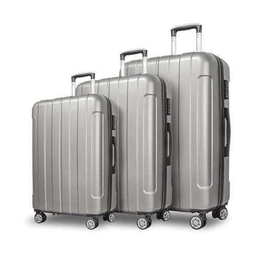 FOCHIER F Luggage Sets, Expandable 3 piece Hard Shell Luggage Set with TSA Lock, PC+ABS Hardside Travel Suitcase with Wheels for Women Men 20 24 28 Inch (Grey)