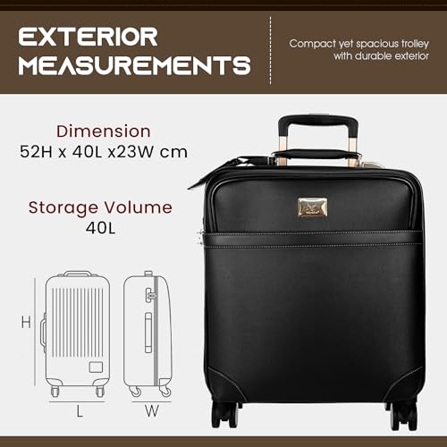 Image of REDHORNS 20-Inch Small Cabin Trolley Suitcase for Travel, Vegan Leather Soft-Sided Business Suitcase Luggage with Laptop Compartment, 8 Spinner Wheels & Number Lock - 40X52X23 CM, 40L - Black