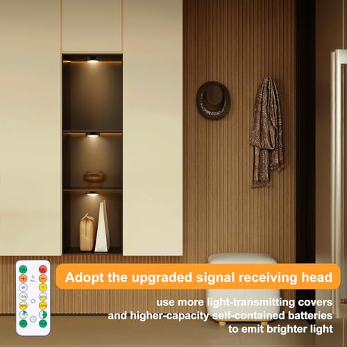 Image of Puck Lights with Remote Control, Wireless LED Puck Light for Kitchen,Battery Operated Under Cabinet Lights, Under Counter Lighting Dimmable, Stick On Lights for Closet Black (6pack)