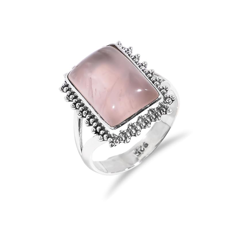 Bague quartz rose rectangulaire en argent pour sublimer vos tenues de tous les jours