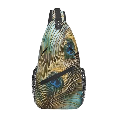 Sac à dos à bandoulière motif plumes de paon noir amusant pour école et voyage