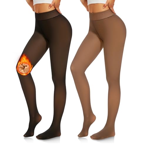 NEW YOUNG Fleece Lined Tights Women - Fake Translucent Warm Pantyhose Leggings Thick Thermal Tights for Winter