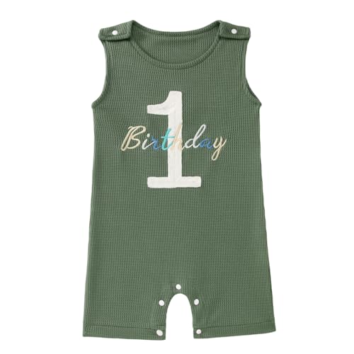 Ritatte Baby Boy 1st Birthday Outfit One Birthday Embroidery Romper Sleeveless Jumpsuit Cute Summer One Year Old Overalls