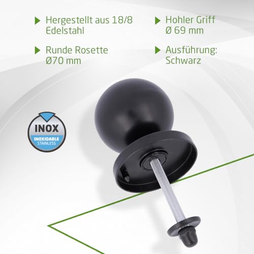 Amig - Türklinken | Aus Edelstahl | Griff: Ø70 mm | Schwarz | Beständig gegen Abrieb, Rost und Korrosion